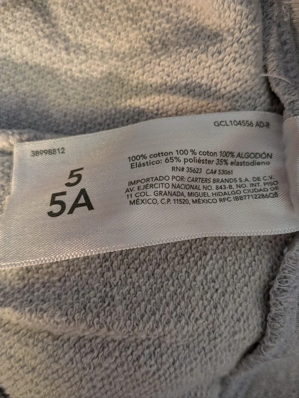 Carter's kids light heather grey terry joggers size 5